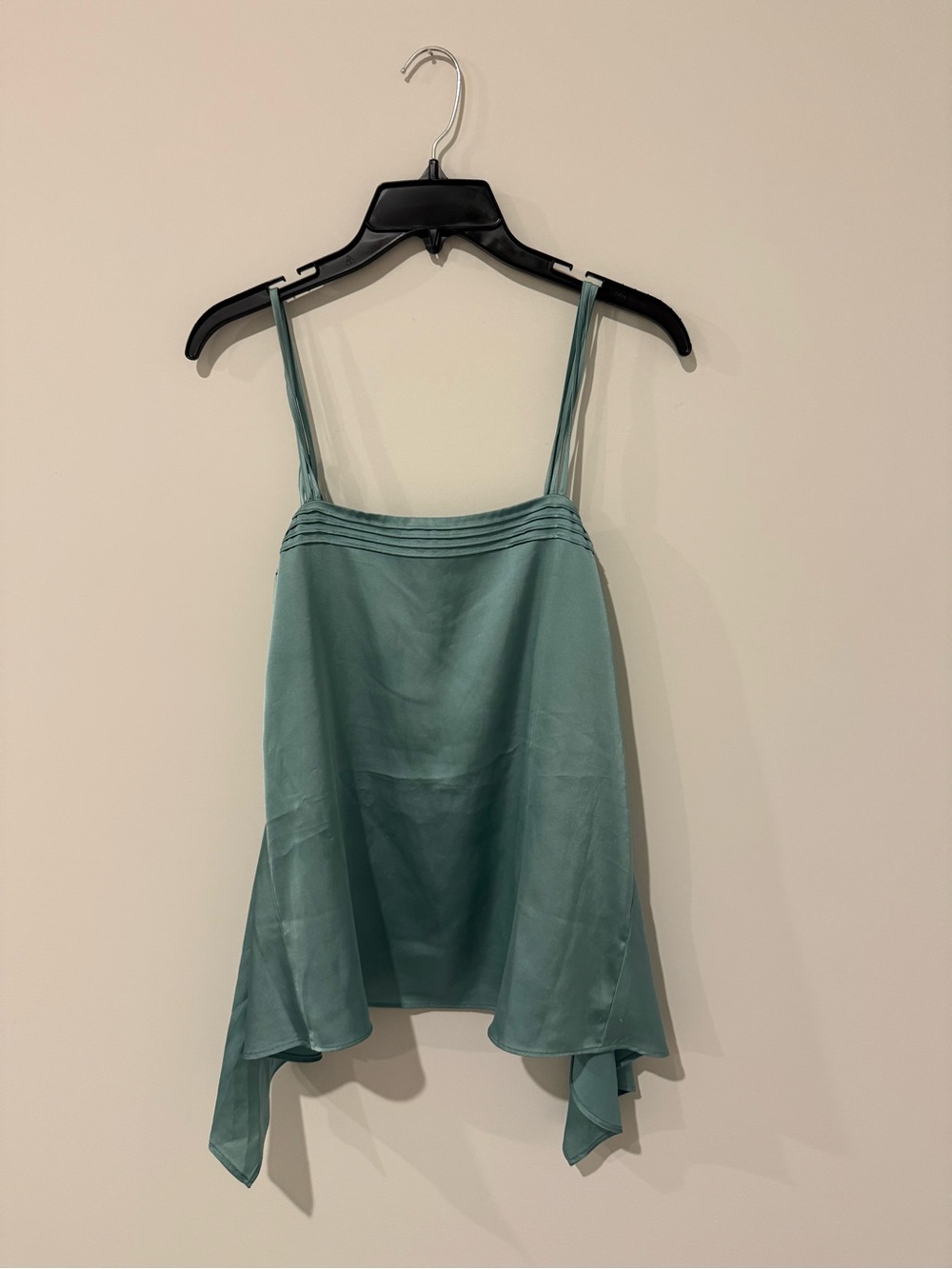 White House Black Market Teal Satin Handkerchief Hem Cami